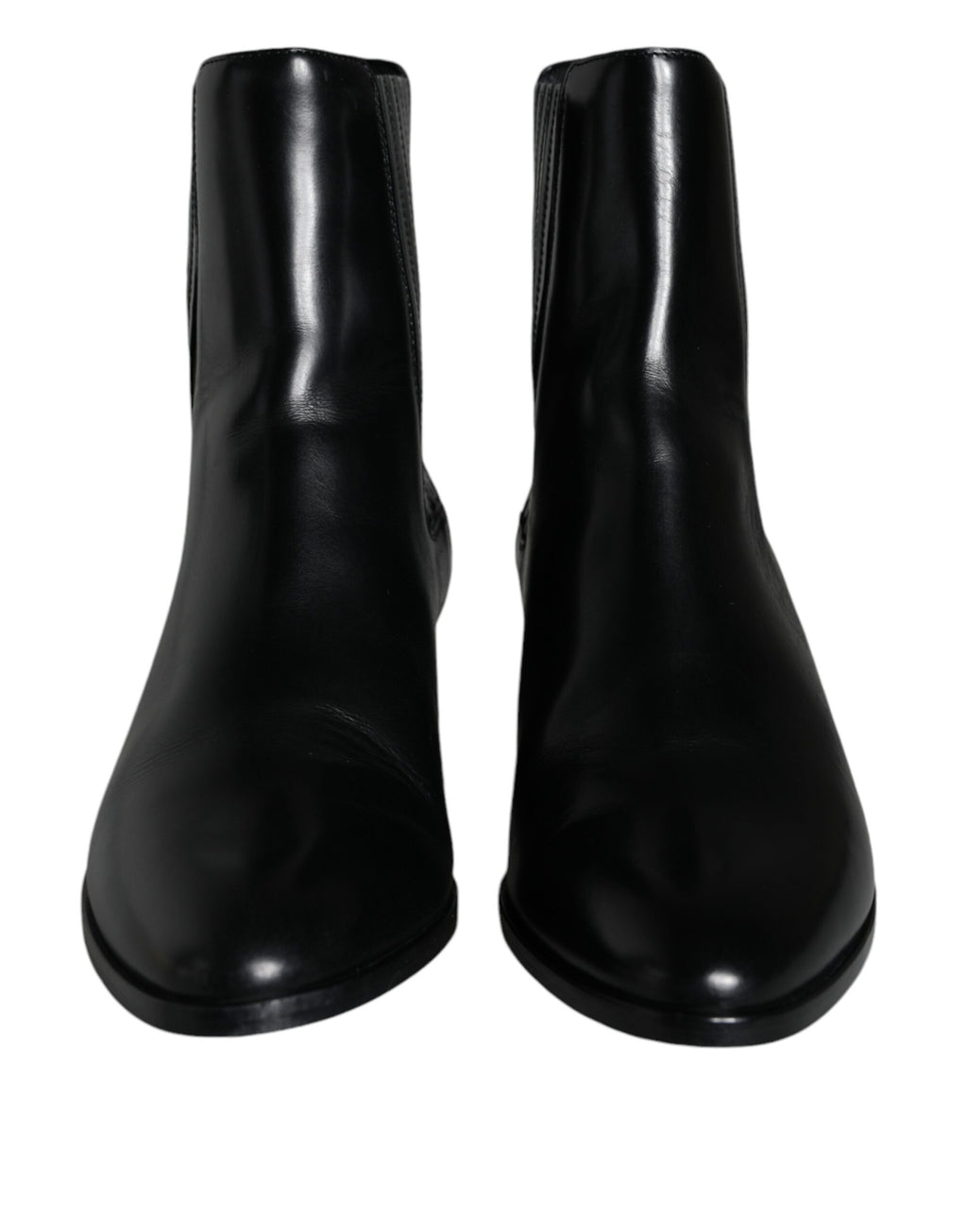 Bottines en cuir noir Dolce & Gabbana pour femme, chaussures à la cheville avec talon élégant et design sophistiqué.