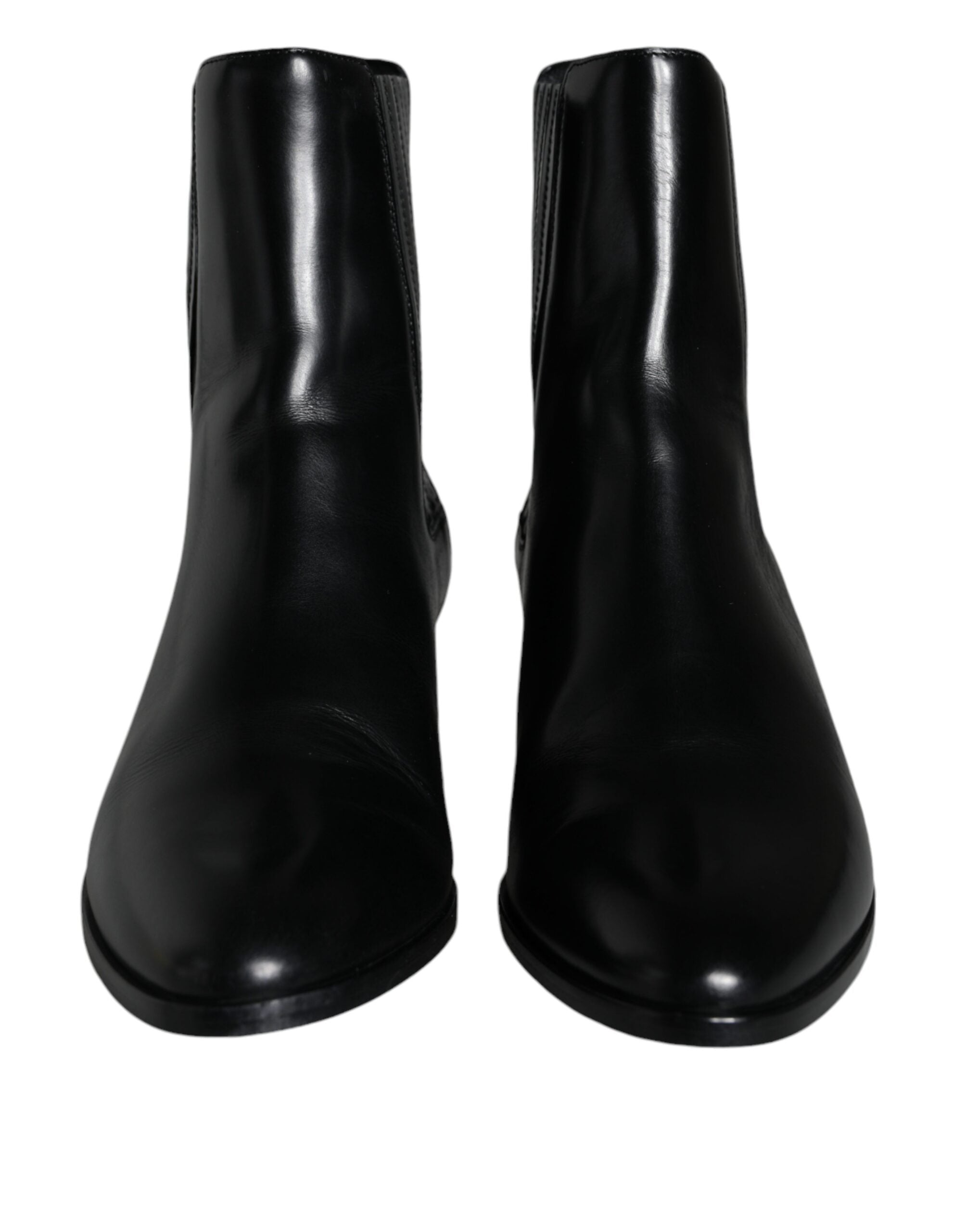 Bottines en cuir noir Dolce & Gabbana pour femme, chaussures à la cheville avec talon élégant et design sophistiqué.