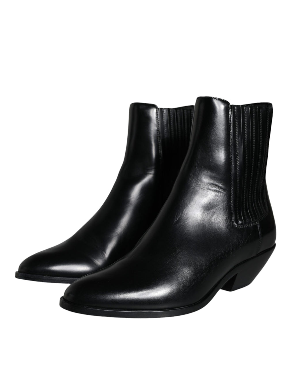 Bottines en cuir noir Dolce & Gabbana pour femme, chaussures élégantes à la cheville avec semelle en cuir.