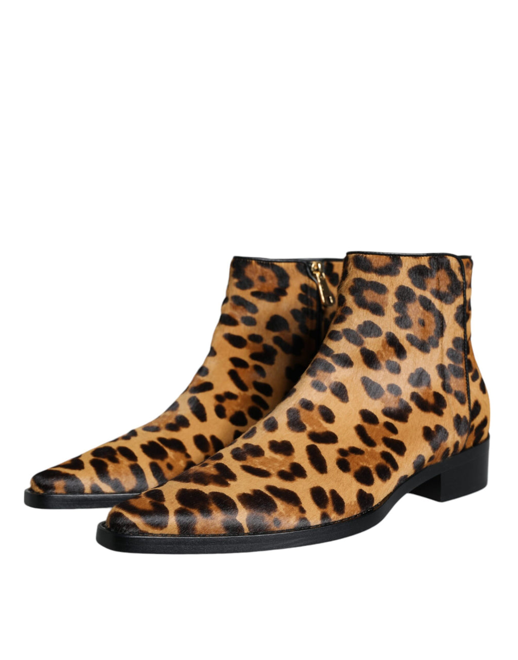 Bottes à talons Dolce & Gabbana en fourrure de veau léopard marron, ankle, style élégant et sophistiqué.