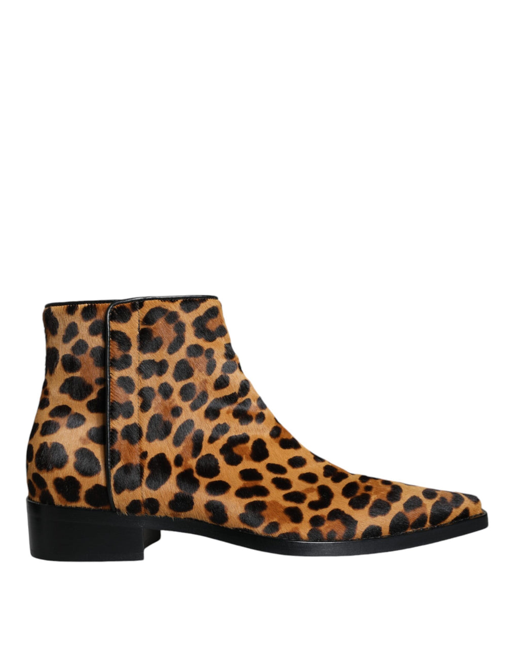Bottines Dolce & Gabbana en fourrure de veau marron avec motif léopard, style ankle boots, vue de face