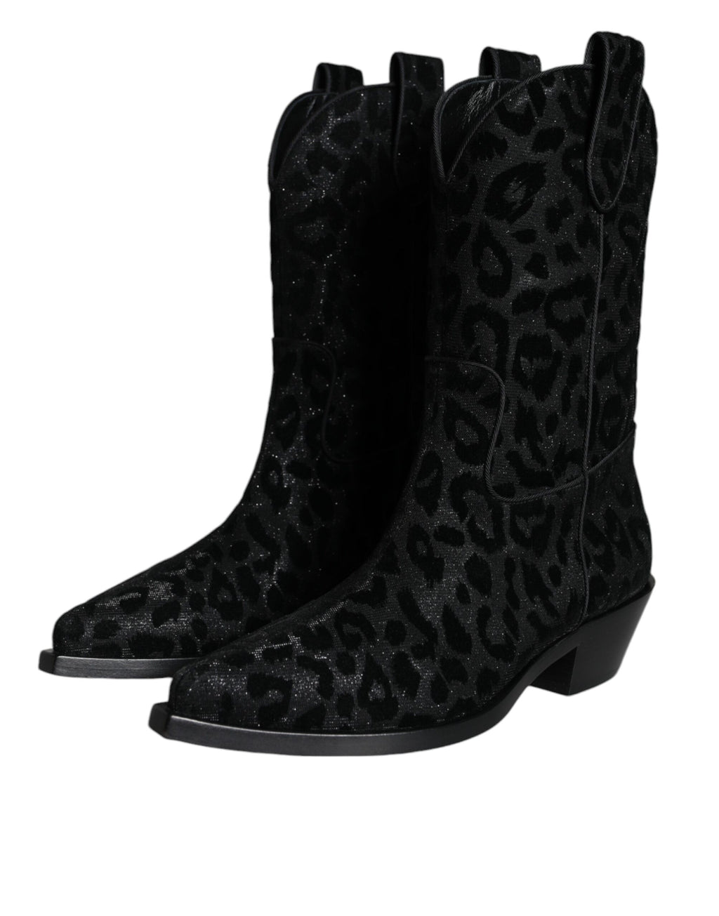 Bottes de cowboy Dolce & Gabbana en noir et gris à imprimé léopard, chaussures élégantes pour femme.