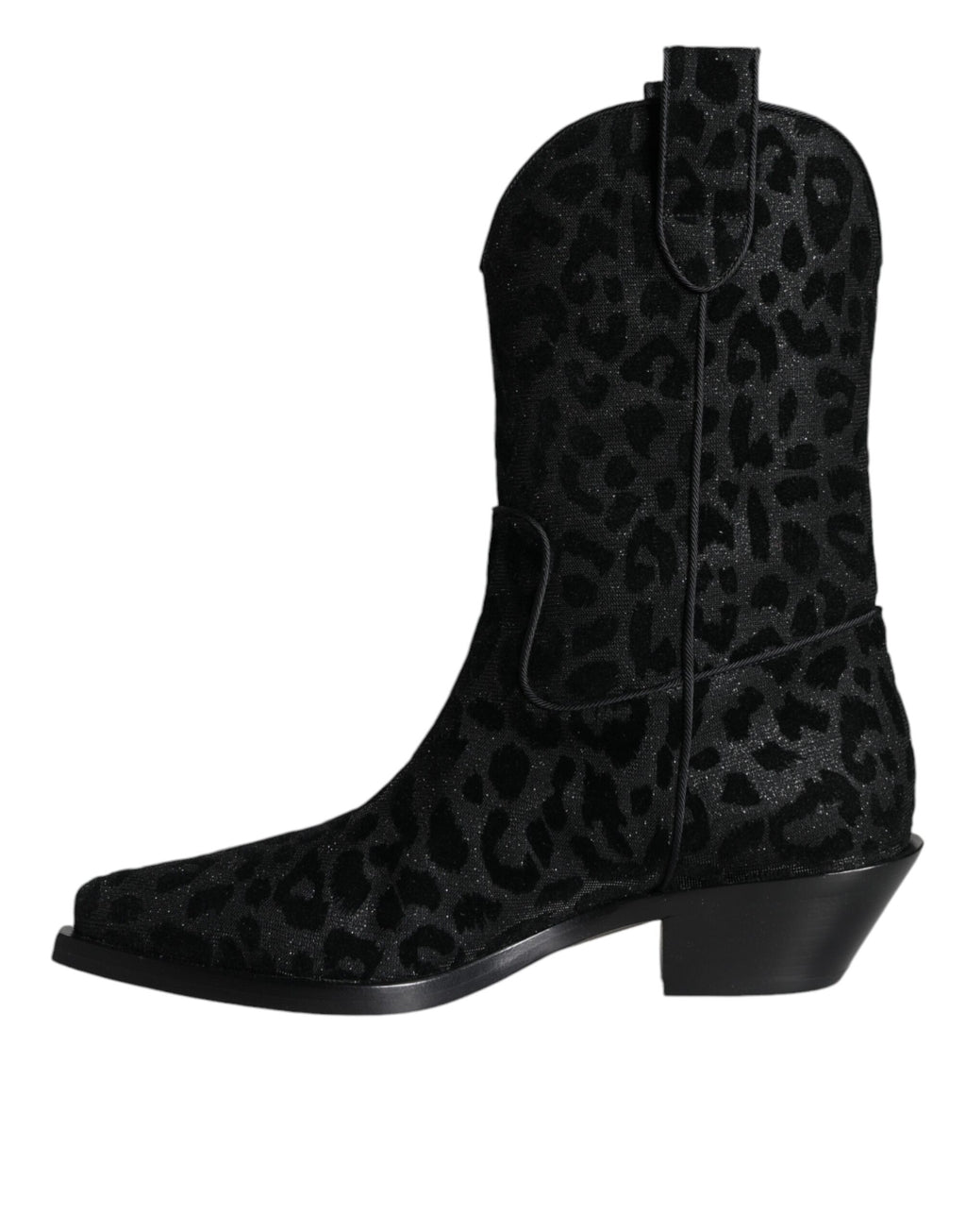 Bottes de cow-boy Dolce & Gabbana noir et gris avec motif léopard, en cuir, style élégant et audacieux.