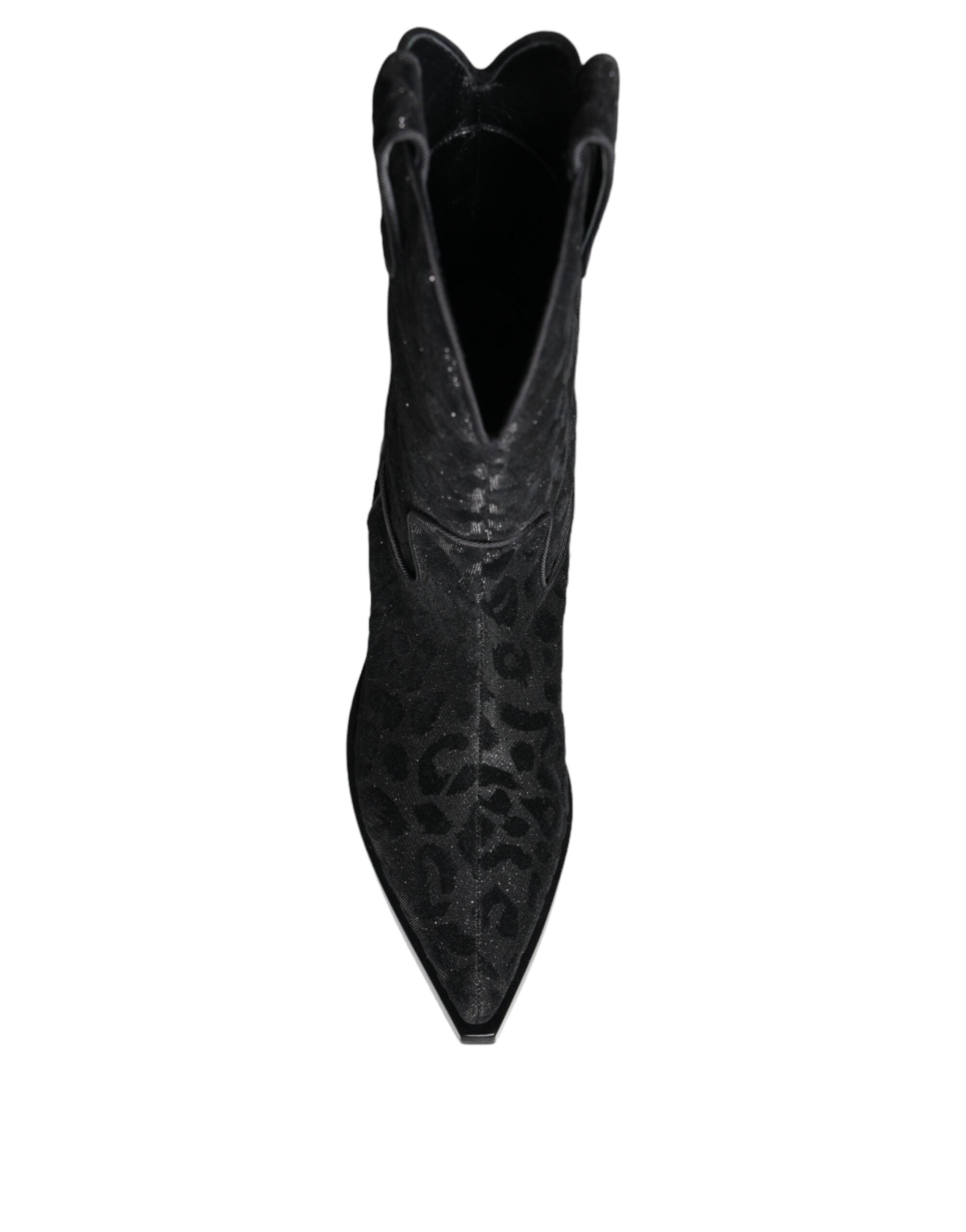 Bottes de cowboy Dolce & Gabbana noires et grises à motif léopard, chausseurs élégants en cuir avec détails sophistiqués