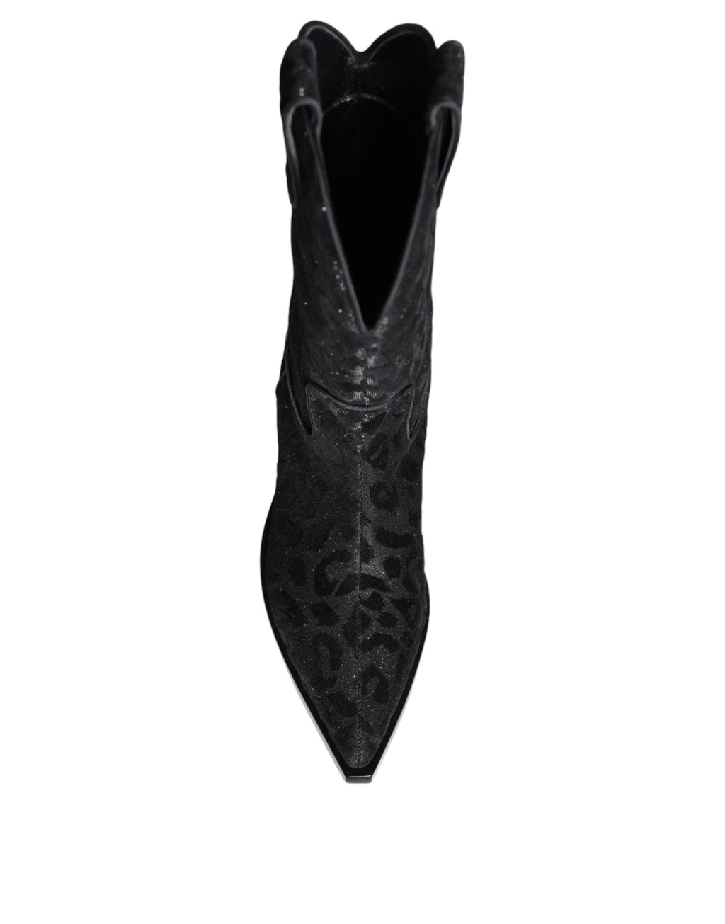 Chaussures bottines cowboy Dolce & Gabbana à imprimé léopard noir et gris, en cuir avec détails élégants.