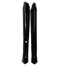 Bottes hautes en cuir verni noir Dolce & Gabbana, chaussures élégantes en cuir brillant avec talons et fermeture à glissière.