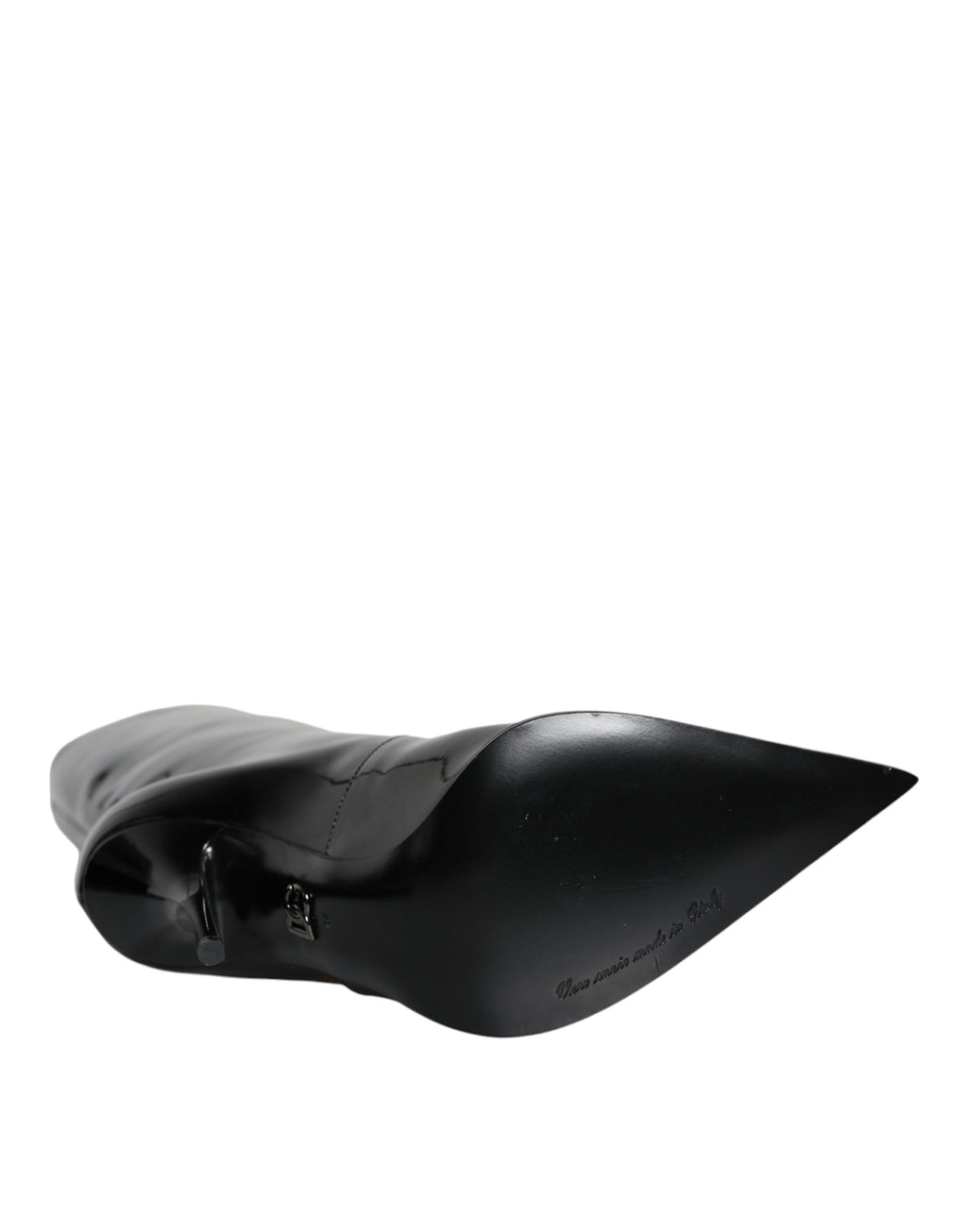 Bottes mi-mollet en cuir verni noir de marque Dolce & Gabbana, chaussures élégantes pour femmes.