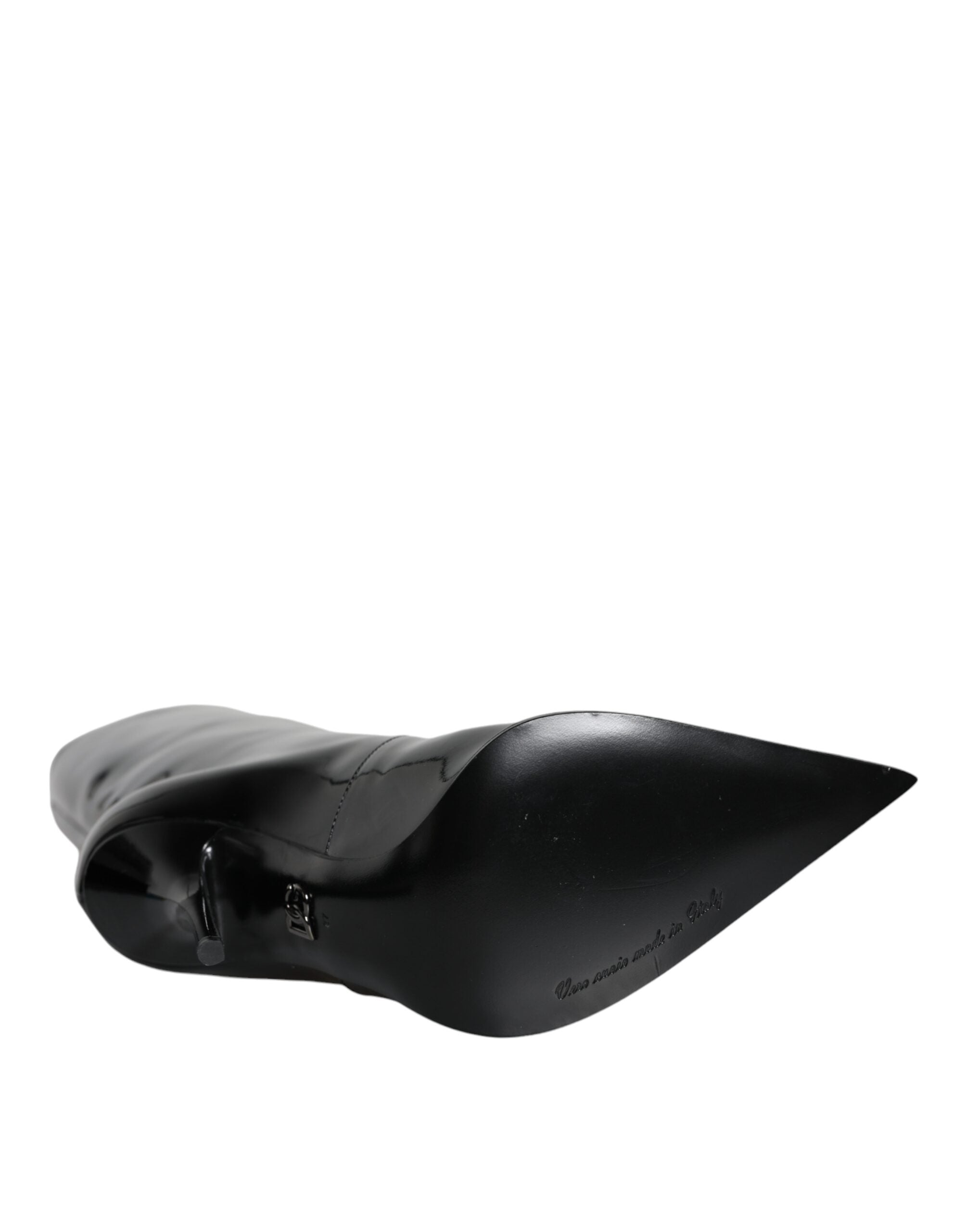 Bottes mi-mollet en cuir verni noir de marque Dolce & Gabbana, chaussures élégantes pour femmes.