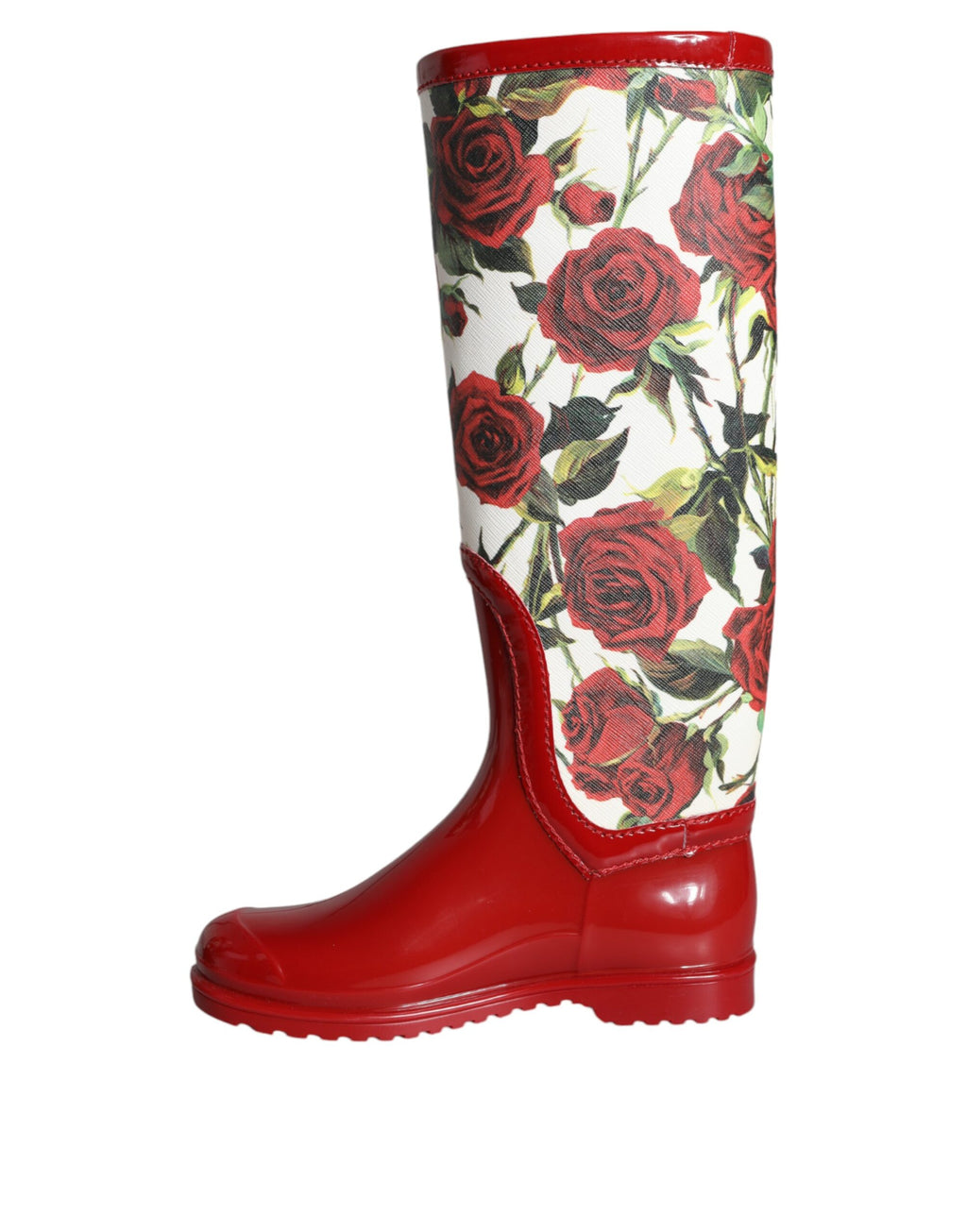 Bottes hautes en caoutchouc rouge à fleurs Dolce & Gabbana, chaussures plates, style élégant et tendance pour femmes