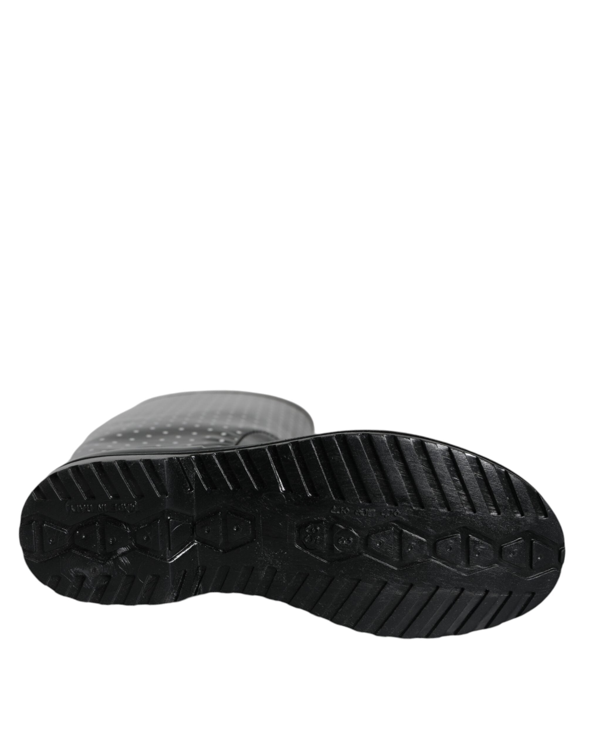 Bottes en caoutchouc noires à pois pour femmes de Dolce & Gabbana, bottes hautes jusqu'au genou, style élégant et moderne