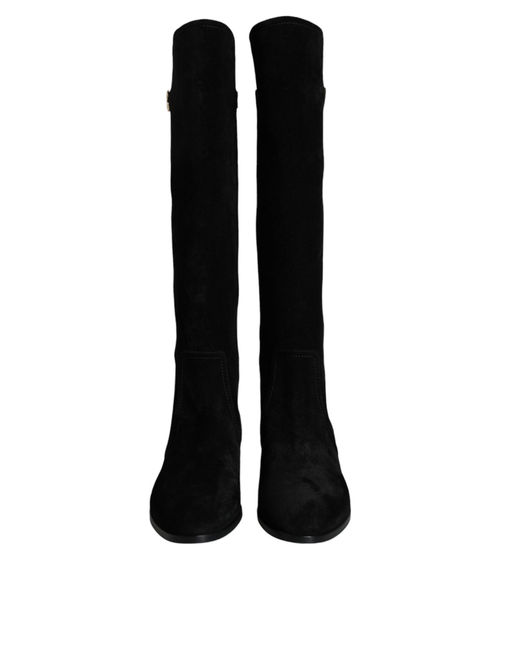 Bottes hautes en cuir suédé noir de Dolce & Gabbana, chaussures élégantes pour femme.