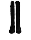 Bottes hautes en cuir suédé noir de Dolce & Gabbana, chaussures élégantes pour femme.