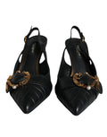 Escarpins noirs en cuir Dolce & Gabbana Devotion avec talons et bride à l'arrière, élégants et sophistiqués.