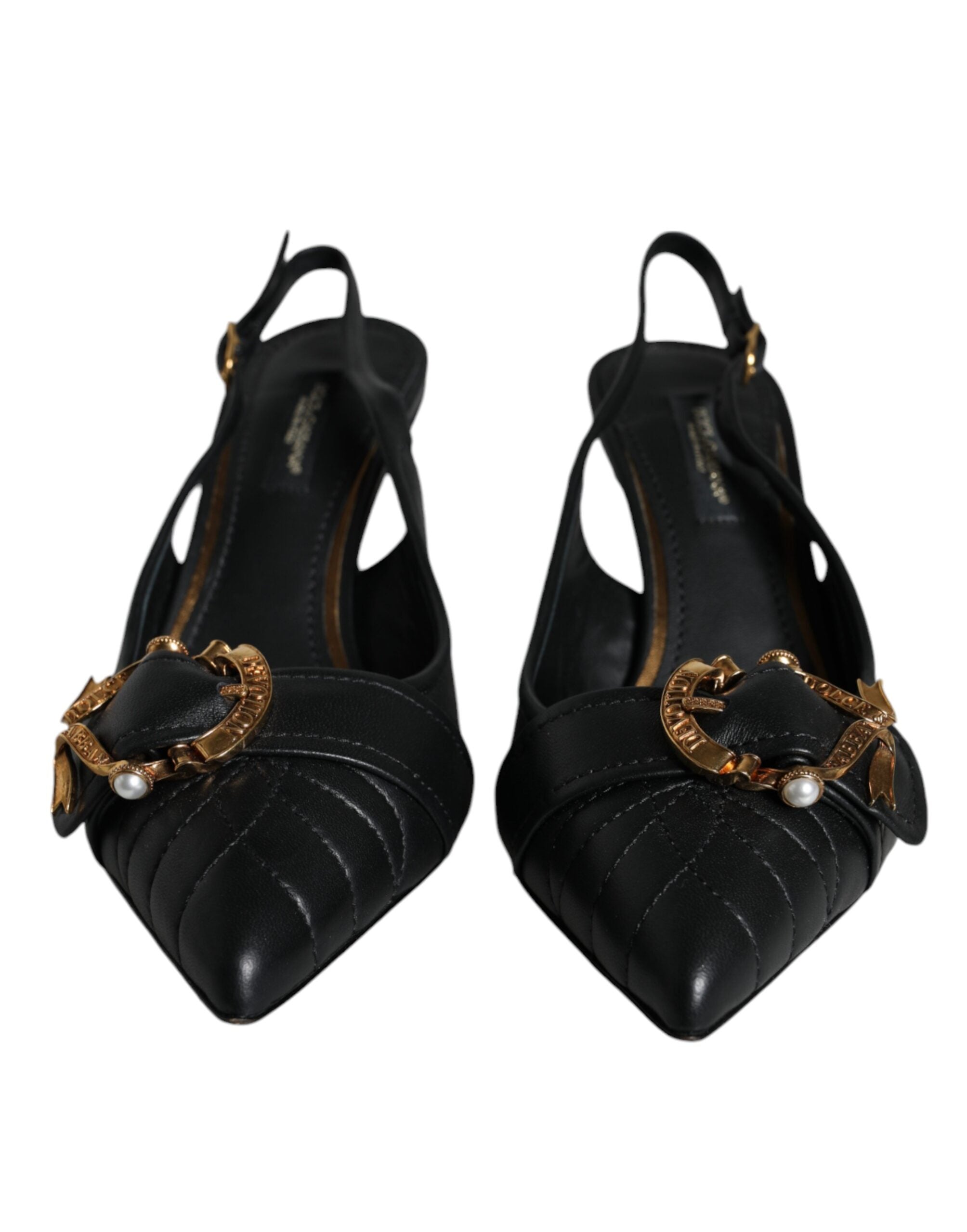 Escarpins noirs en cuir Dolce & Gabbana Devotion avec talons et bride à l'arrière, élégants et sophistiqués.