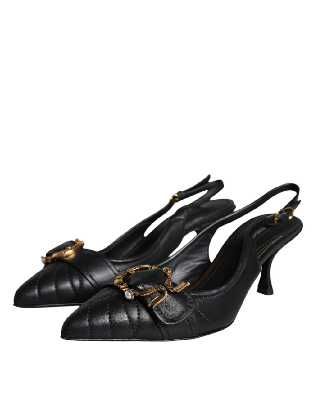 Chaussures à talons noirs Dolce & Gabbana Devotion en cuir avec bride arrière, élégantes et sophistiquées pour femmes.