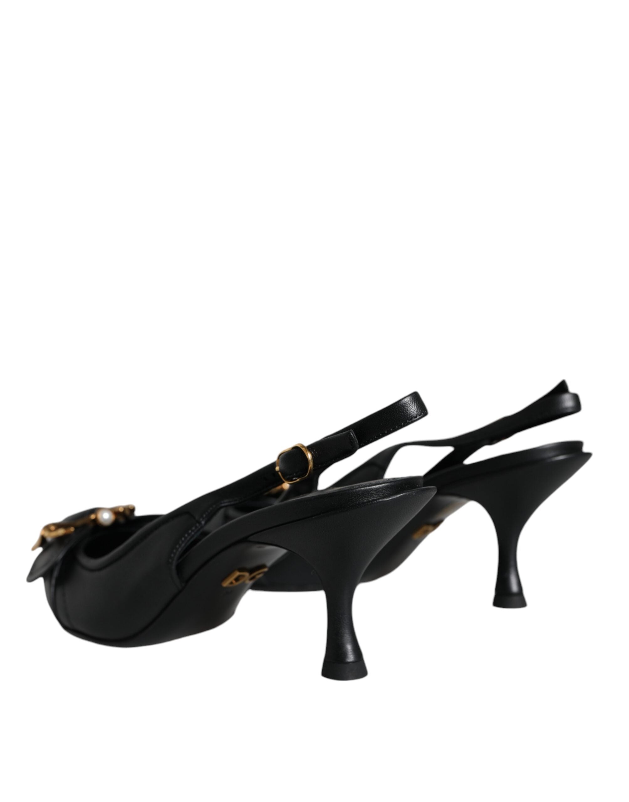 Chaussures à talons noirs Dolce & Gabbana Devotion en cuir avec bride en slingback, élégantes et sophistiquées.