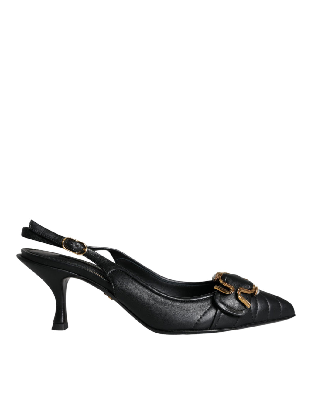 Chaussures à talons noires Dolce & Gabbana Devotion en cuir avec bride arrière, élégantes et sophistiquées.
