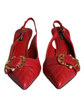 Escarpins en cuir rouge Dolce & Gabbana Devotion avec talon et bride arrière, chaussures élégantes pour femmes.