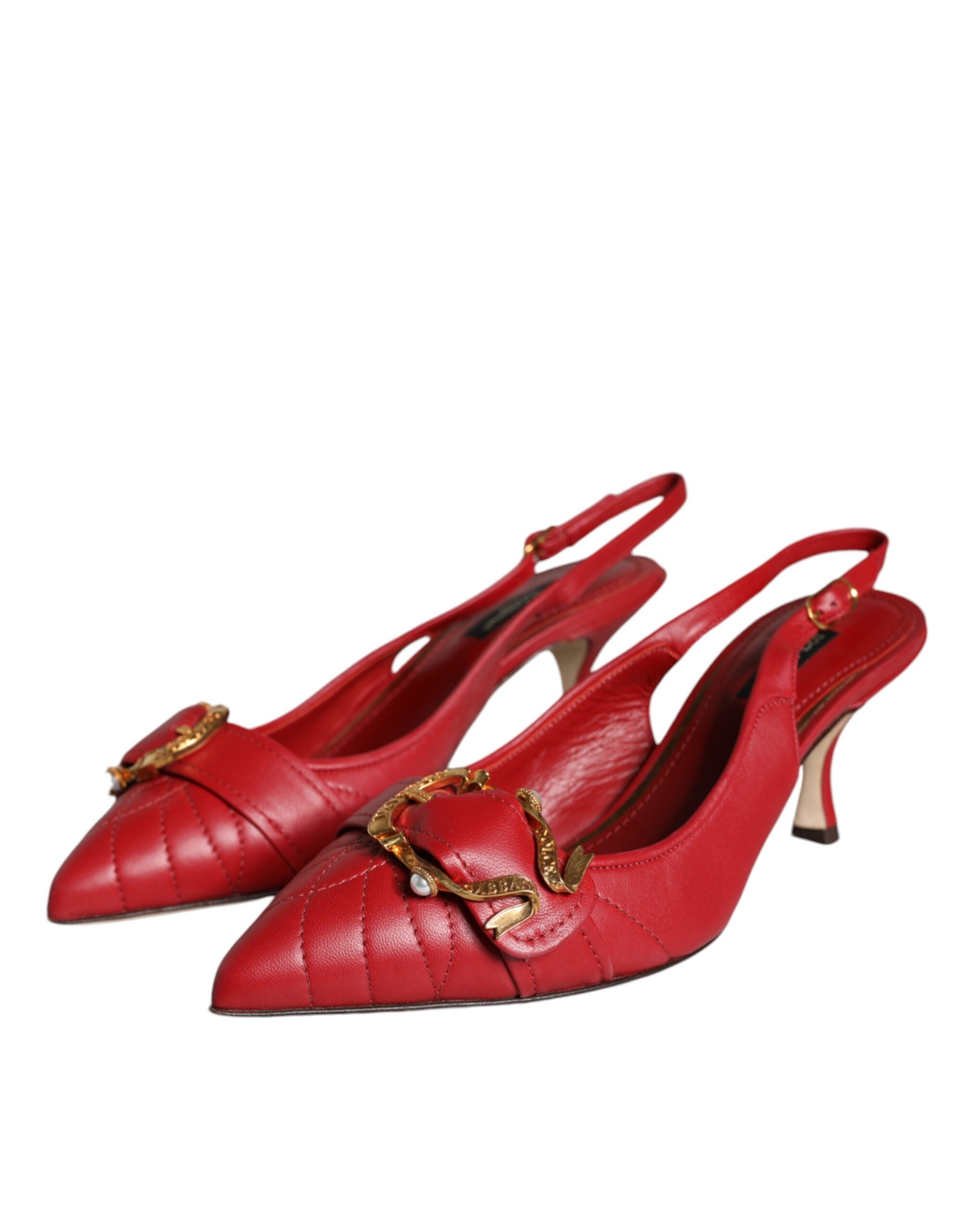 Chaussures à talons en cuir rouge Dolce & Gabbana Devotion, sandales à talon slingback élégantes avec boucle.