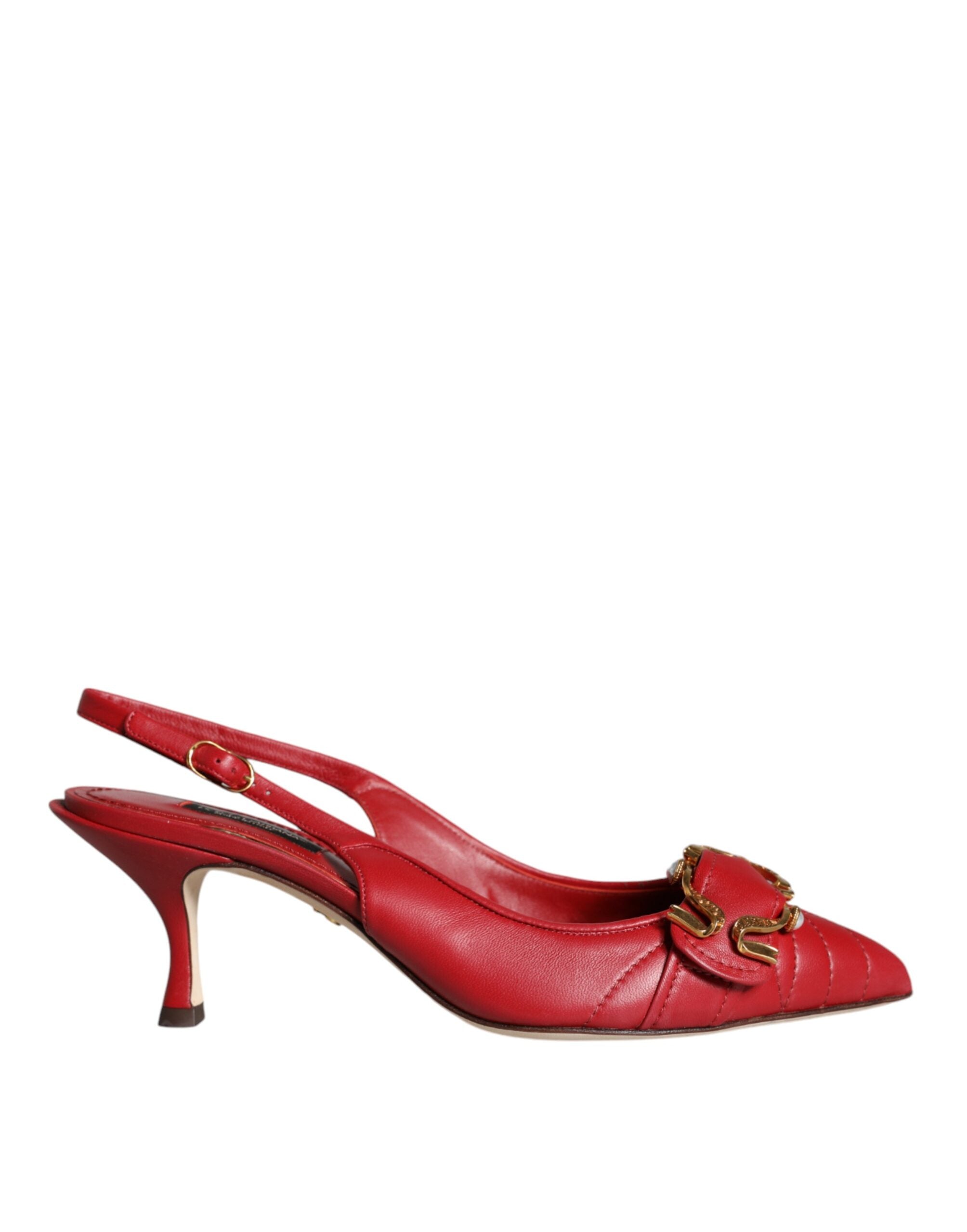 Escarpins en cuir rouge Dolce & Gabbana Devotion avec bride arrière et talons, vue de côté.