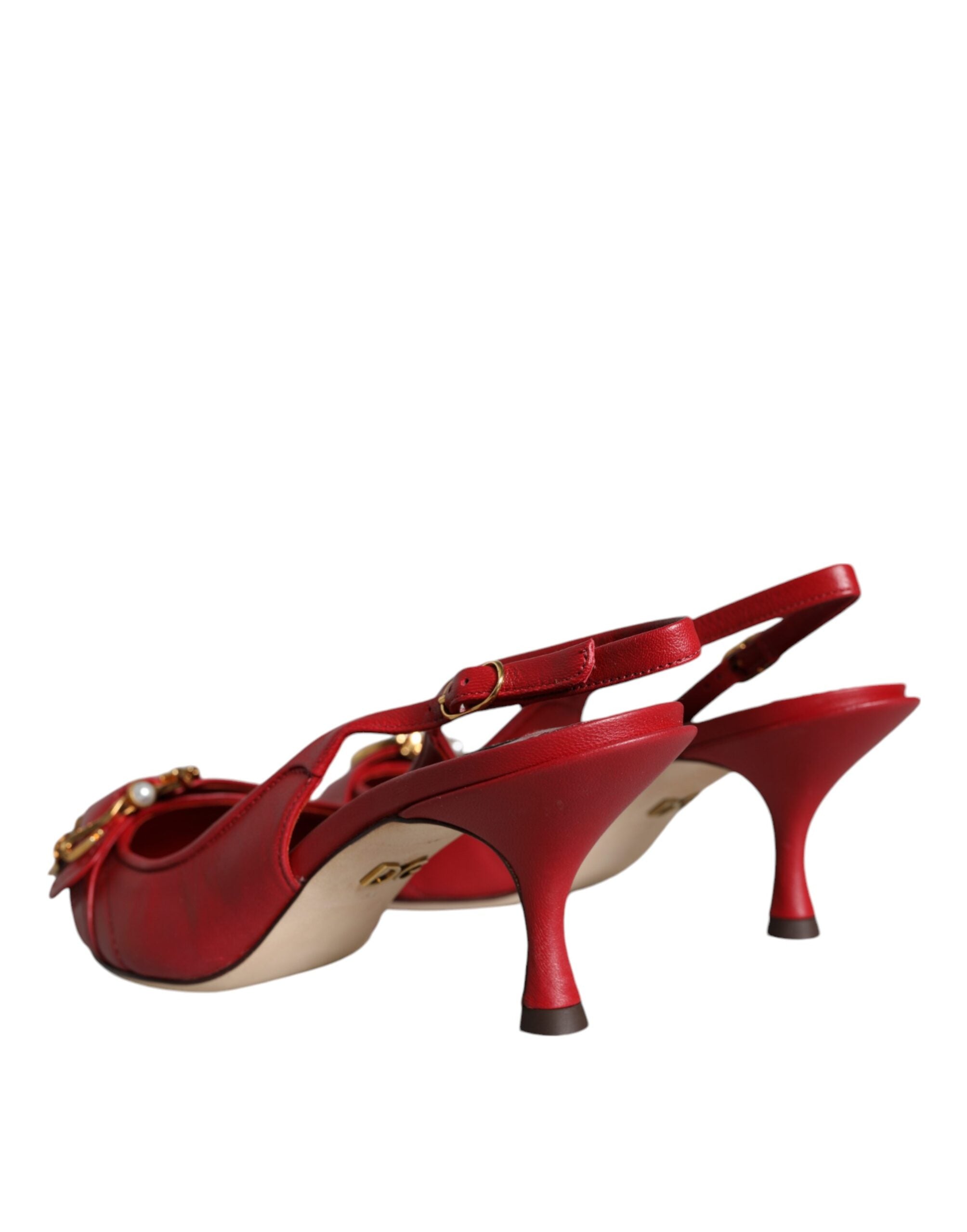 Chaussures à talons rouges Dolce & Gabbana Devotion en cuir avec bride arrière, élégantes et sophistiquées.