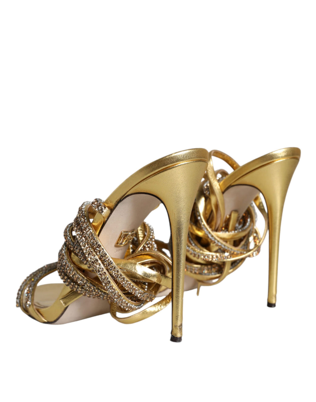 Sandales à talons Dolce & Gabbana Keira avec cristaux dorés, élégantes chaussures à talons pour femme.