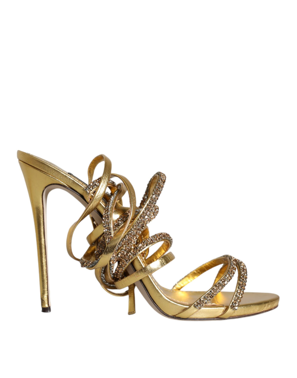Sandales à talons Dolce & Gabbana Keira avec cristaux dorés, chaussures élégantes et sophistiquées.