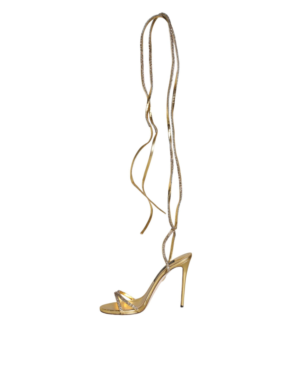 Sandales à talons Dolce & Gabbana Keira en or avec cristaux brillants, vue de côté.
