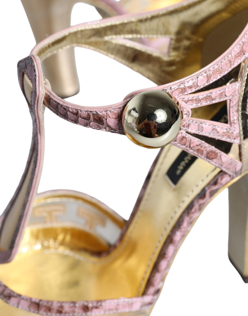 Chaussures Dolce & Gabbana en cuir rose et or, sandales à tige et bride, chaussures élégantes pour femmes.