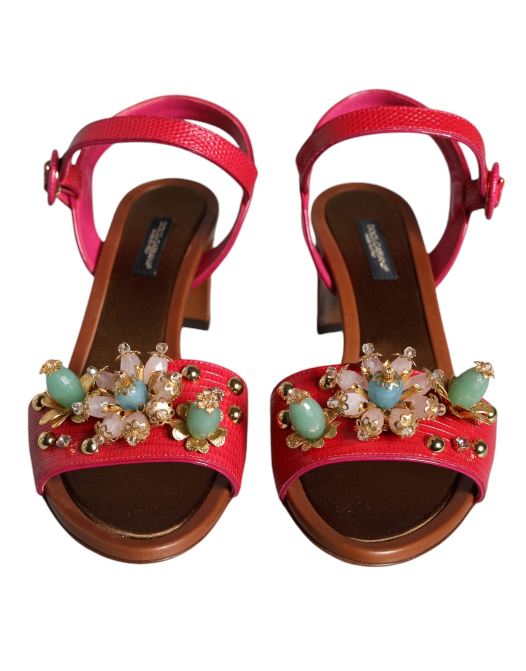 Sandales en cuir fuchsia Dolce & Gabbana Keira avec embellissements, élégantes et confortables, pour un style sophistiqué.