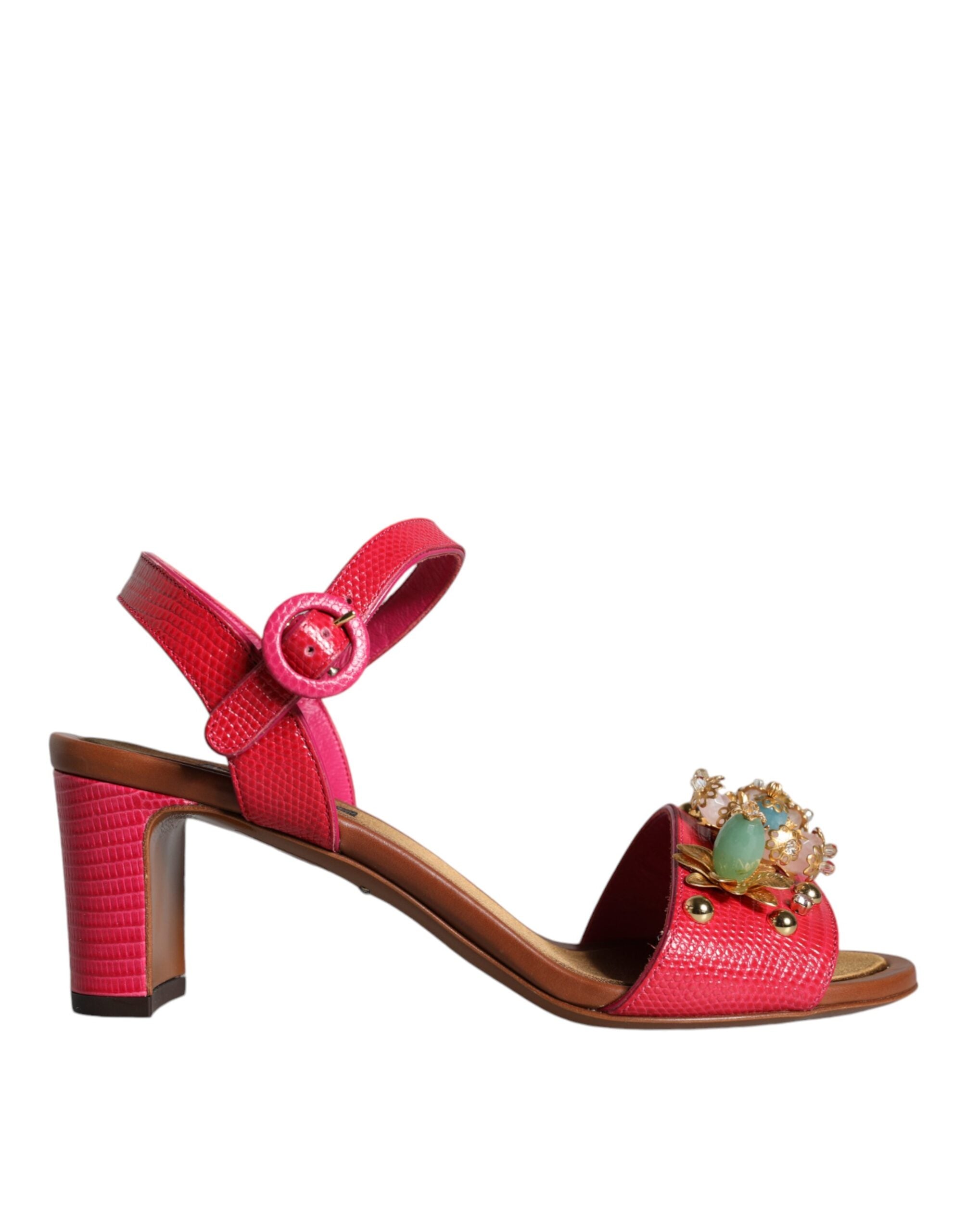Sandales Dolce & Gabbana Keira en cuir fuchsia avec embellissements, semelle en cuir et design élégant.