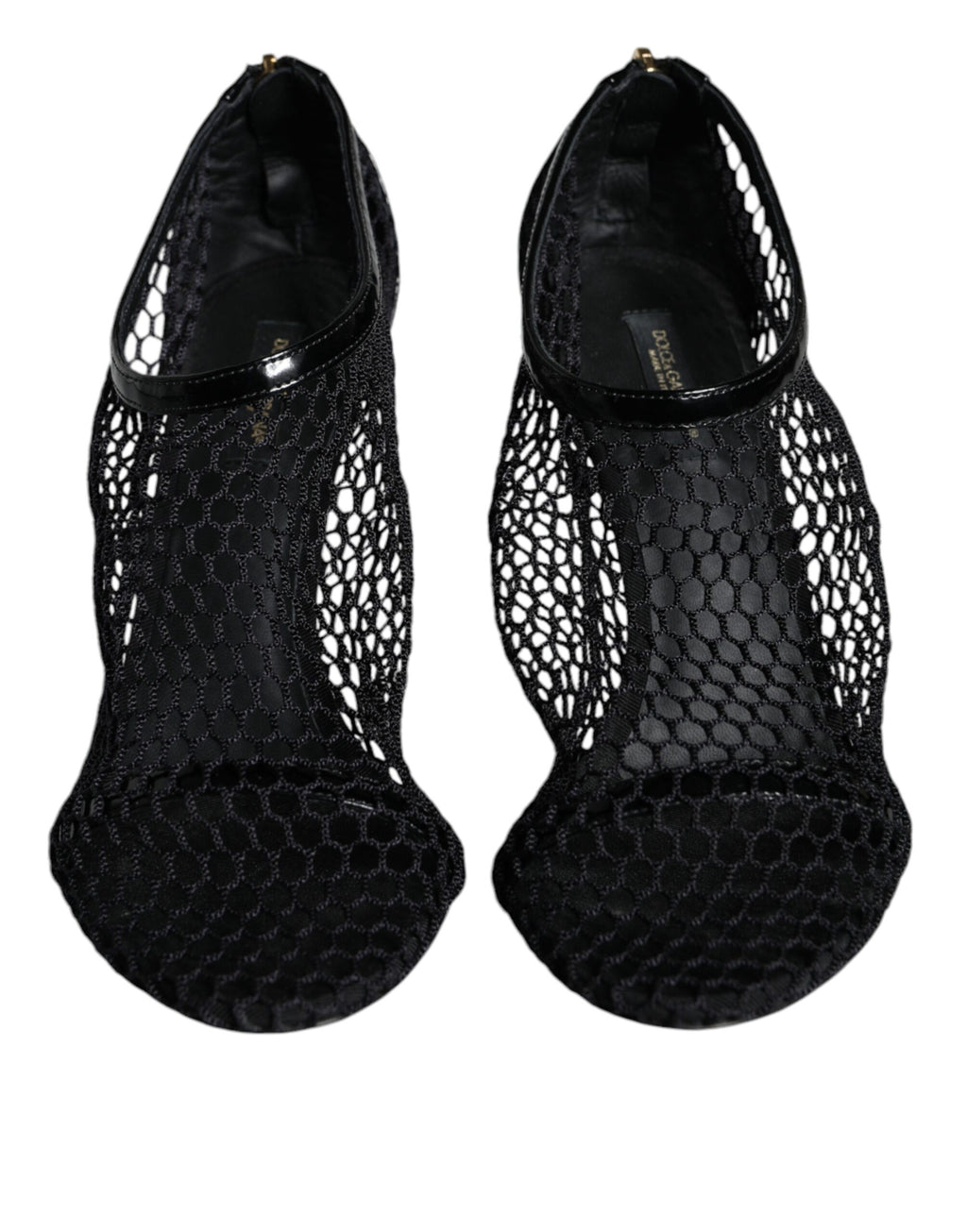 Sandales à talons noires en mesh et cuir Dolce & Gabbana Keira, chaussures élégantes pour femme.