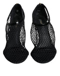 Sandales à talons noires en mesh et cuir Dolce & Gabbana Keira, chaussures élégantes pour femme.