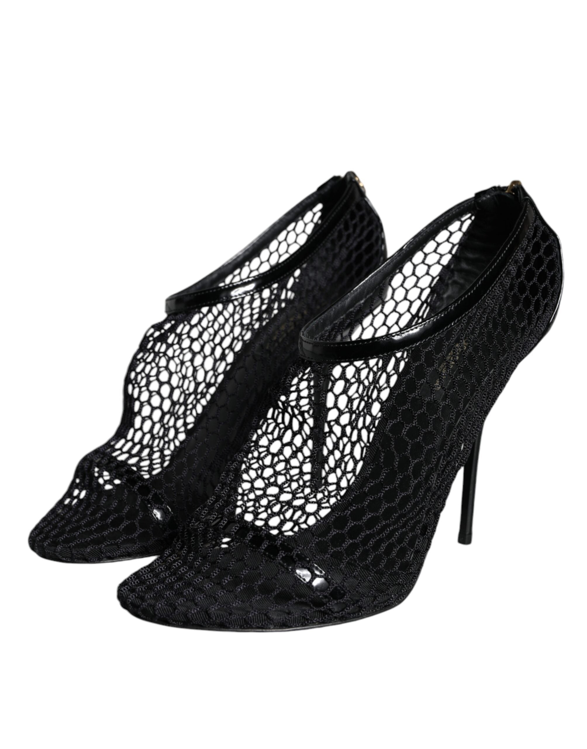 Sandales à talons en mesh noir et cuir de Dolce & Gabbana Keira, chaussures élégantes avec semelle fine et design sophistiqué.