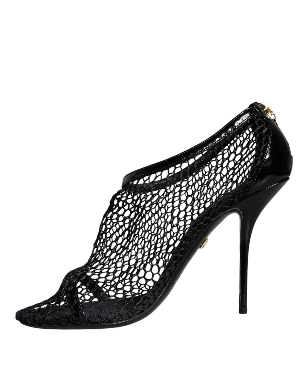 Sandales à talons en maille noire et cuir de Dolce & Gabbana, modèle Keira, visibles avec leur design élégant et sophistiqué.