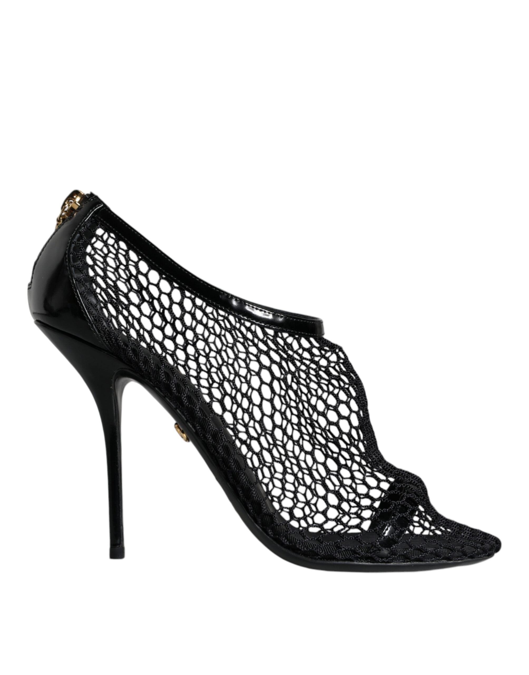 Sandales à talons noires Dolce & Gabbana Keira en mesh et cuir, chaussure élégante avec design sophistiqué.