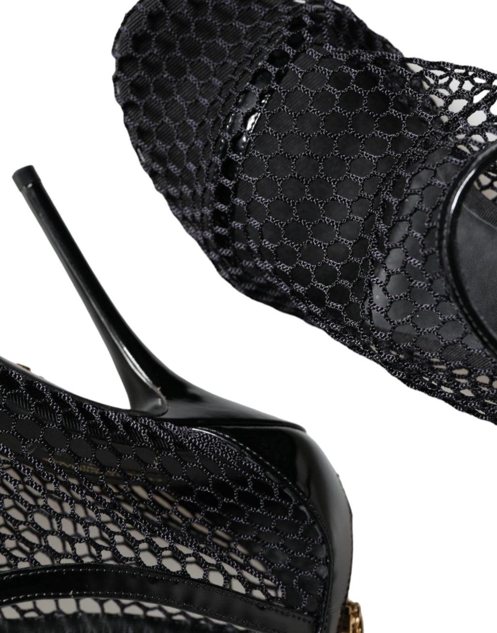 Sandales à talons en mesh noir et cuir Dolce & Gabbana Keira, chaussures élégantes pour femmes.