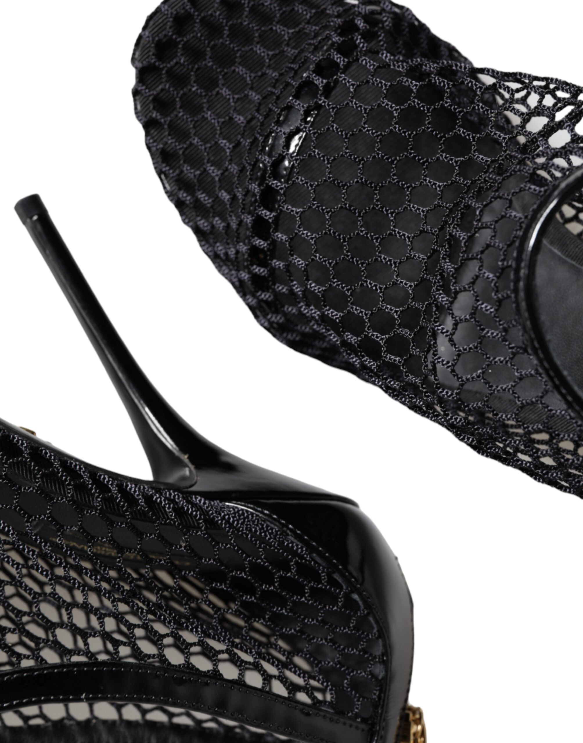 Sandales à talons en mesh noir et cuir Dolce & Gabbana Keira, chaussures élégantes pour femmes.