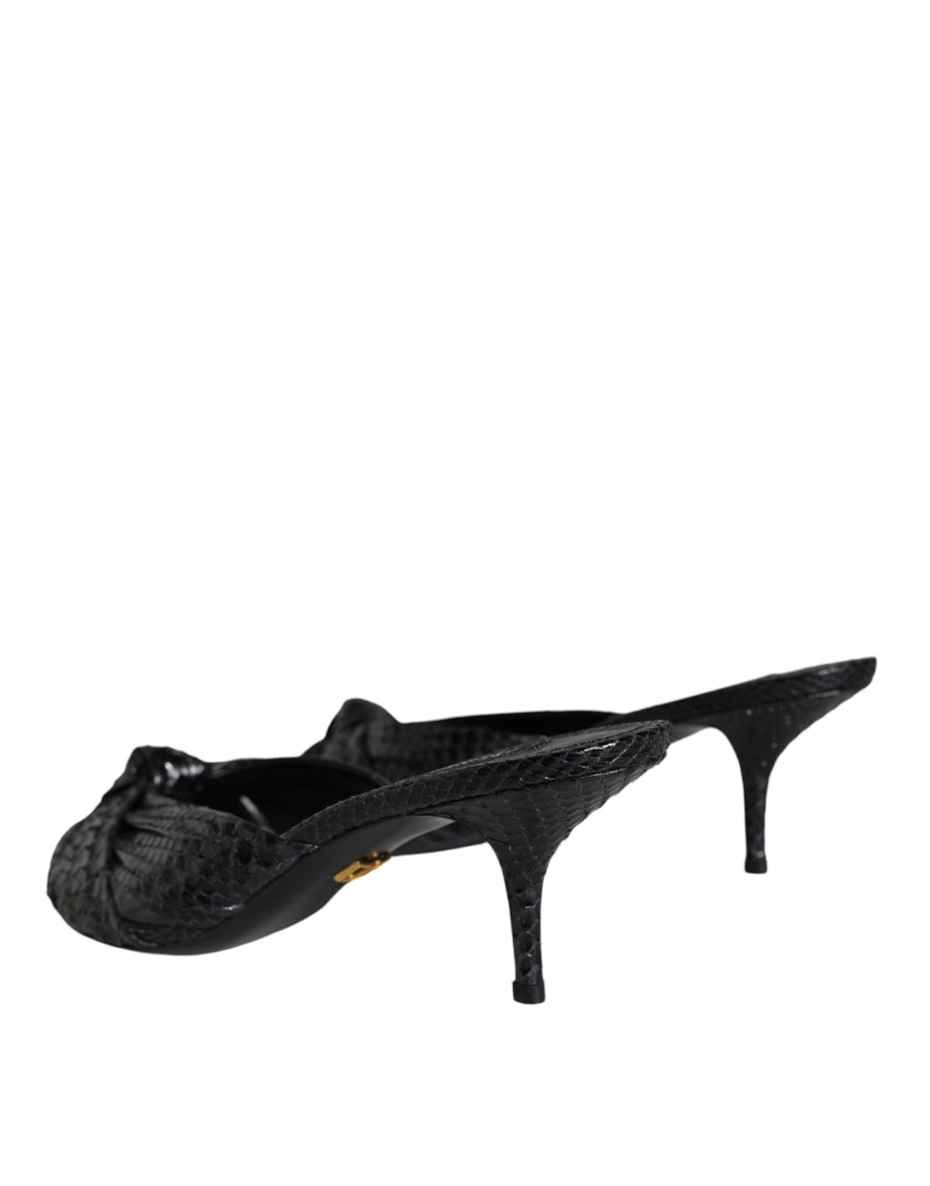 Sandales à talons noires en cuir Dolce & Gabbana, élégantes chaussures à slides pour femmes.