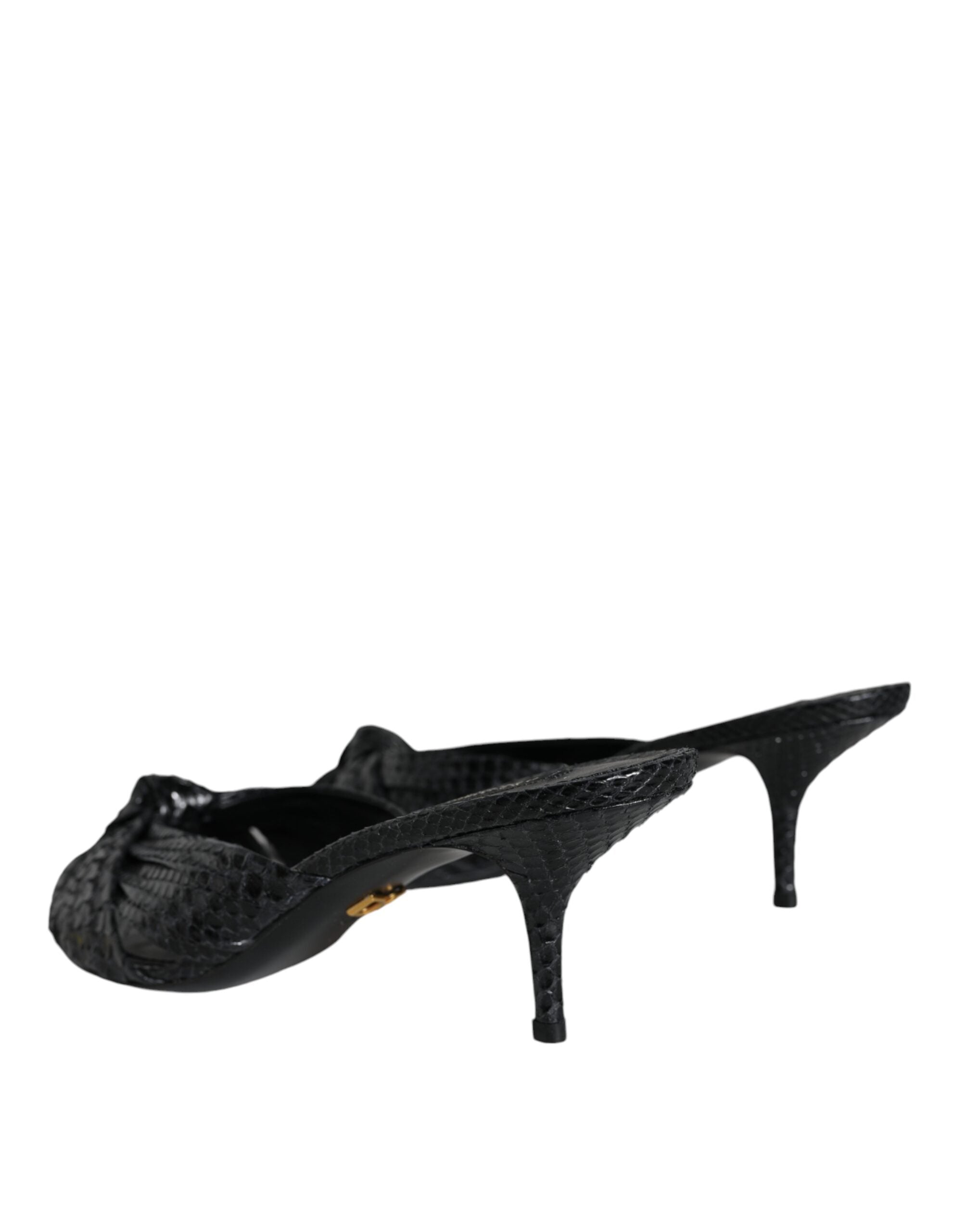 Sandales à talons noires en cuir Dolce & Gabbana, élégantes chaussures à slides pour femmes.