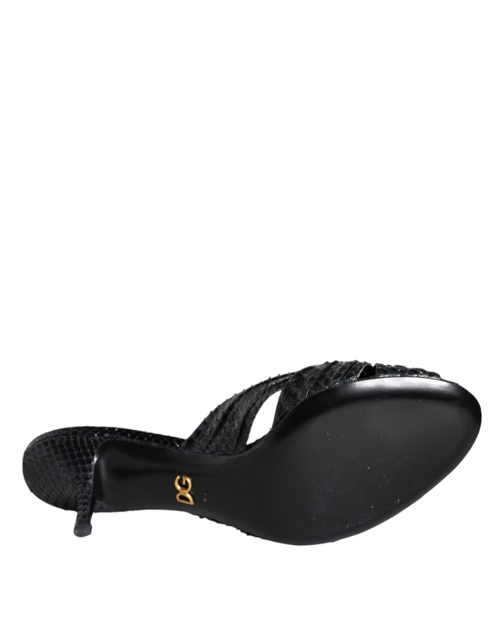 Sandales à talons en cuir noir Dolce & Gabbana, sandales élégantes avec bride large et finition raffinée.