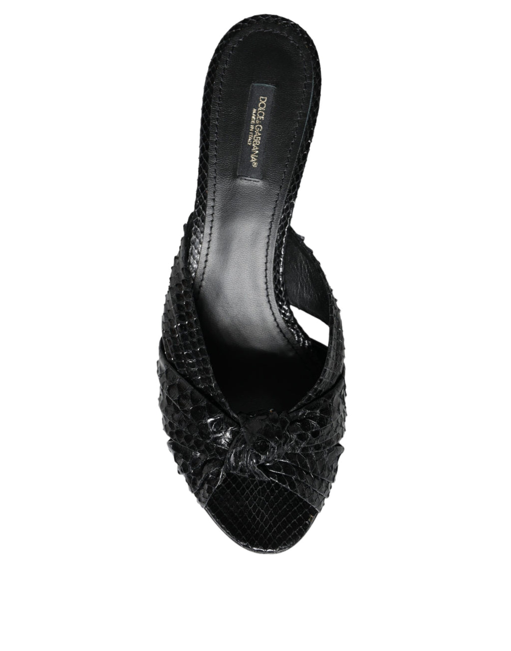 Sandales à talons noires Dolce & Gabbana en cuir, élégantes chaussures à talon pour femmes, vue de côté.
