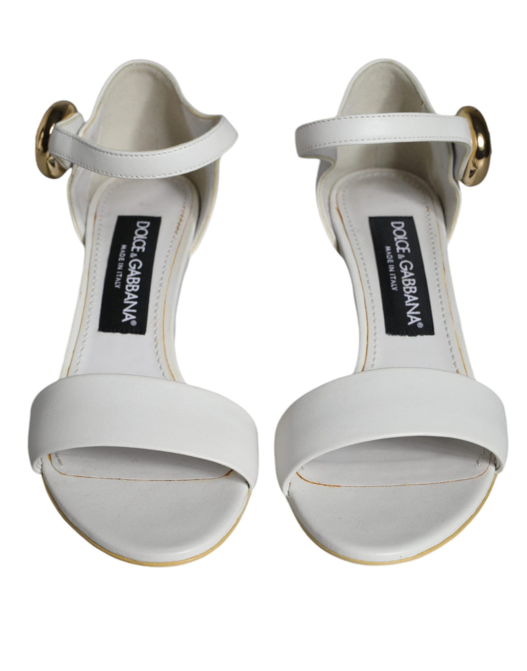 Sandales Keira en cuir blanc Dolce & Gabbana, chaussures à talons élégants et sophistiqués, vues de côté.