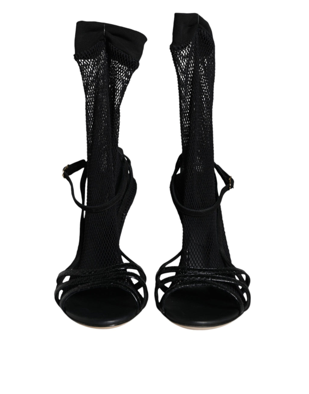 Sandales stilettos en mesh noir de Dolce & Gabbana, chaussures élégantes avec talons fins et design sophistiqué.