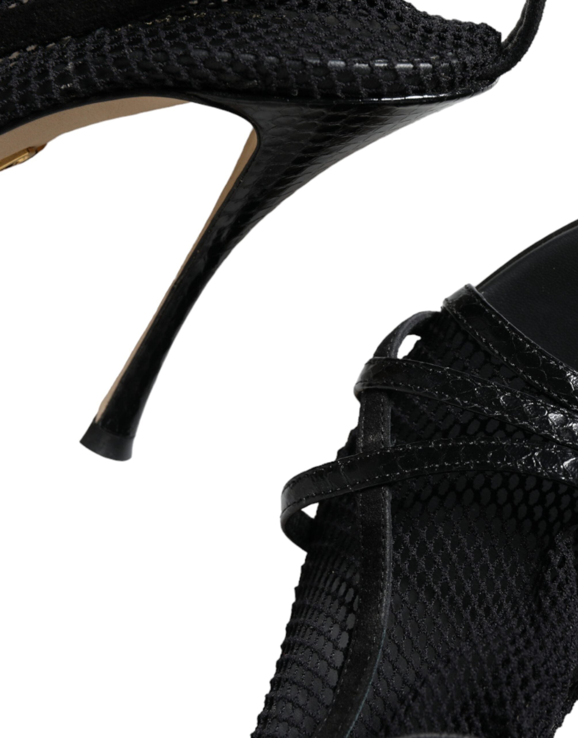Sandales à talons aiguilles en mesh noir Dolce & Gabbana, chaussures élégantes avec design sophistiqué.