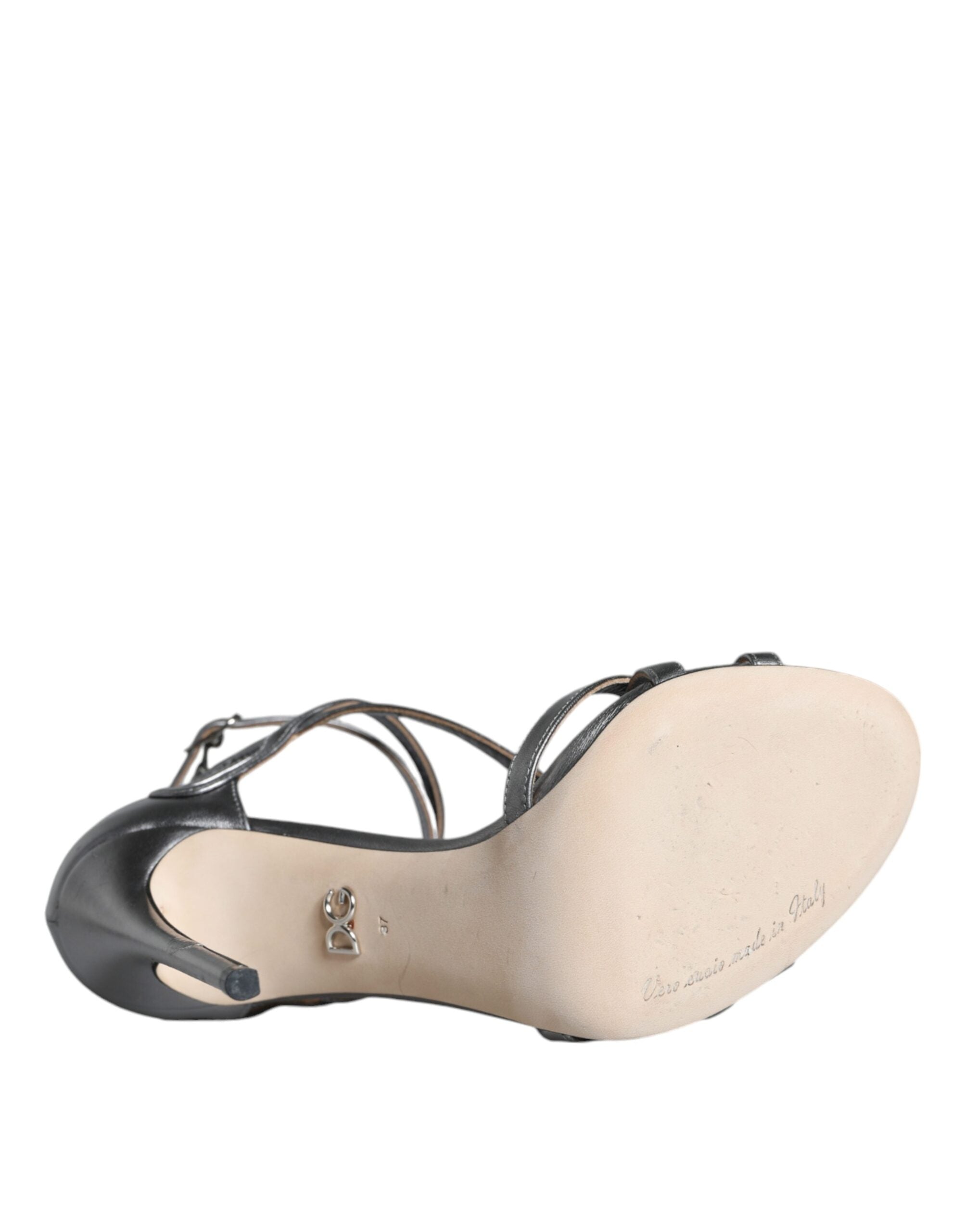Sandales à talons en cuir argenté Dolce & Gabbana Keira, chaussures élégantes avec design sophistiqué.