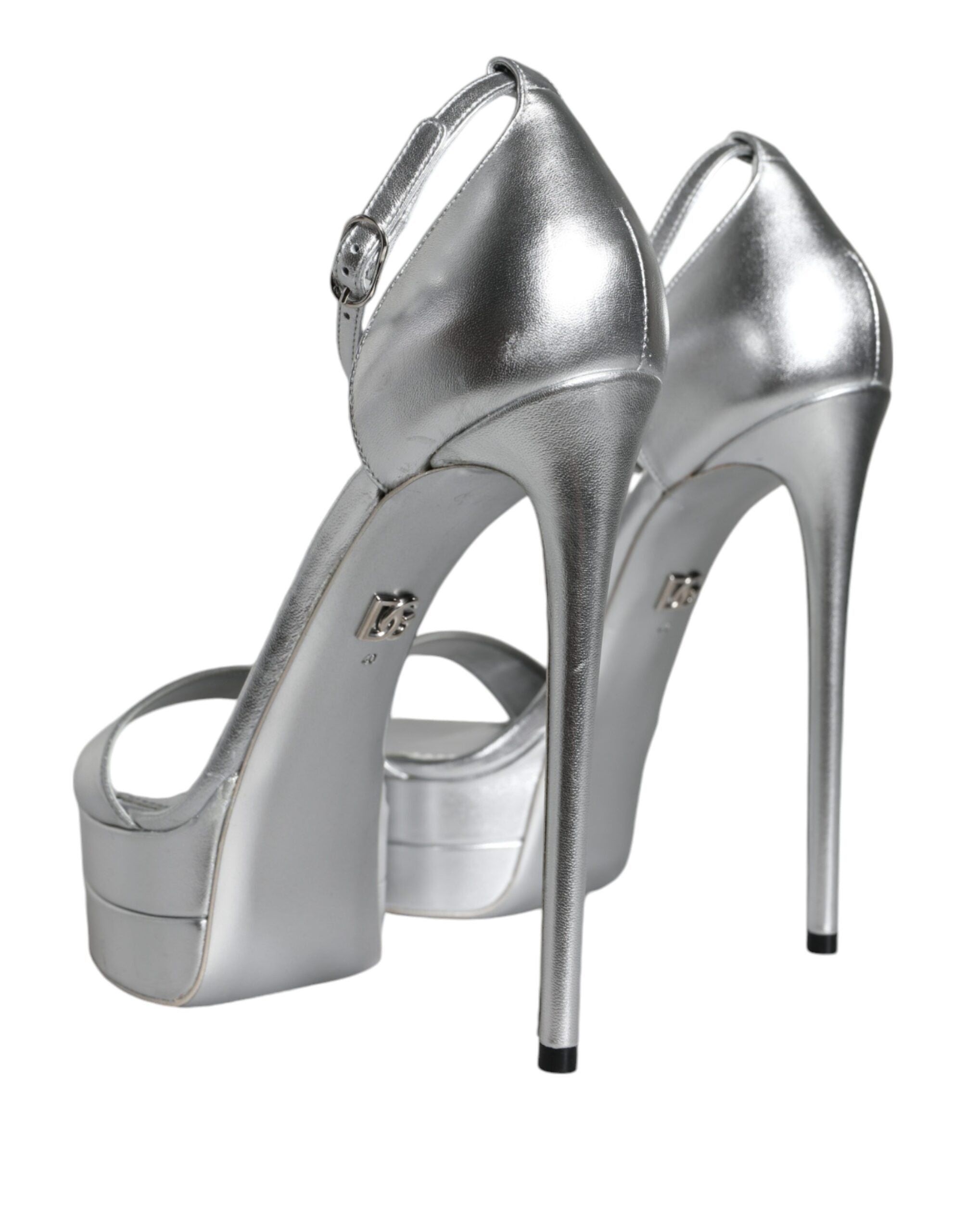 Sandales plateforme en cuir argenté Dolce & Gabbana Keira, chaussures élégantes avec talons hauts et design sophistiqué.