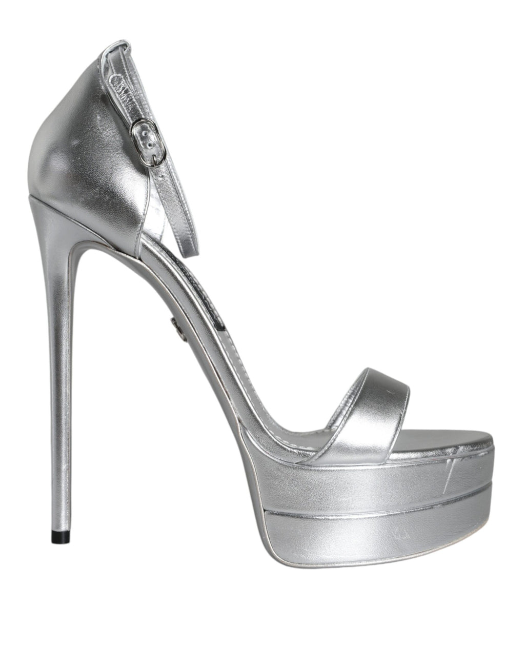 Sandales plateforme en cuir argenté Dolce & Gabbana Keira, chaussures élégantes avec semelle épaisse et design moderne.