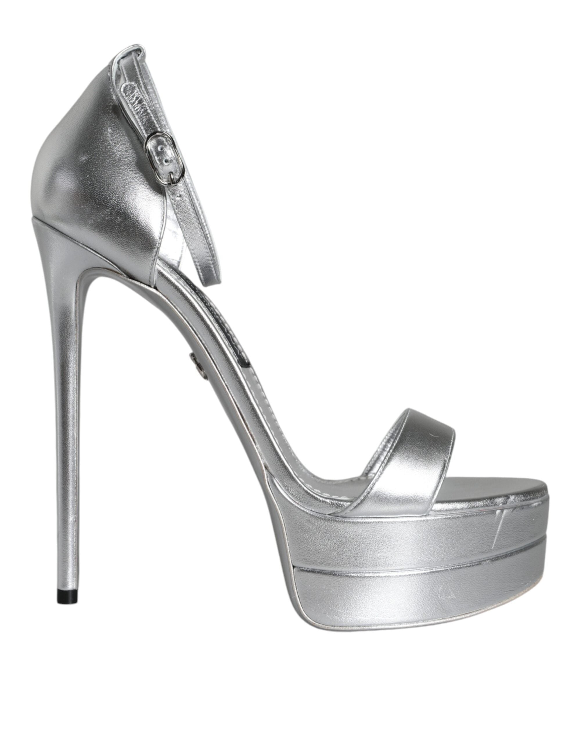Sandales plateforme en cuir argenté Dolce & Gabbana Keira, chaussures élégantes avec semelle épaisse et design moderne.