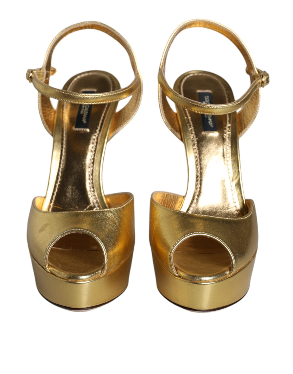 Sandales à talons en cuir doré Dolce & Gabbana Bette, chaussures élégantes pour femmes, vue de face